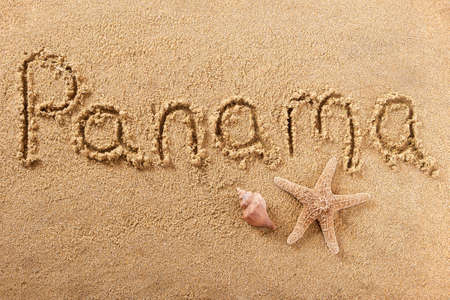 Panama beach word written in sand vacation conceptの写真素材