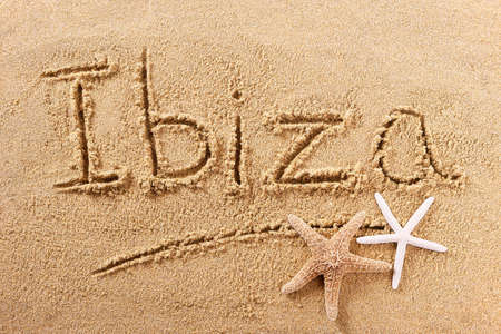 Ibiza Spain beach word travel writing conceptの写真素材