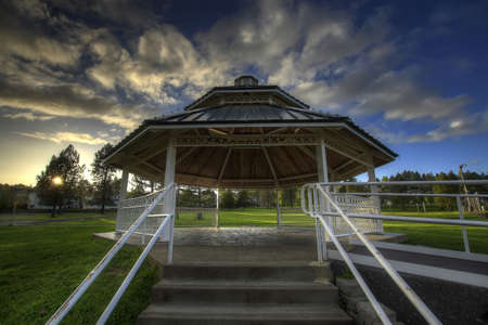 Gazebo in Outdoor Public Park at Sunsetの写真素材