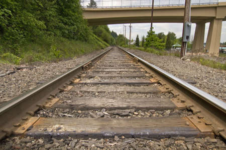 Railroad Train Track under Sauvie Island Bridge Portland Oregonの写真素材