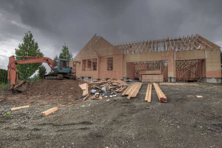 Home Construction Site Framing with Lumber and Plywood 3の写真素材