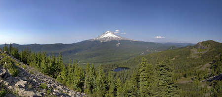 Mount Hood and Mirror Lake in National Scenic Area Oregon Panoramaの写真素材