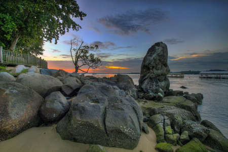 Sunset by the Sea on Sandy Beach in Changi Point SIngapore 3の写真素材