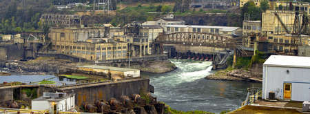 Hydro-Electric Power Plant on Willamette Falls in Oregon Cityの写真素材