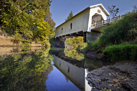 Hoffman Covered Bridge Over Crabtree Creek in Oregon 3の写真素材
