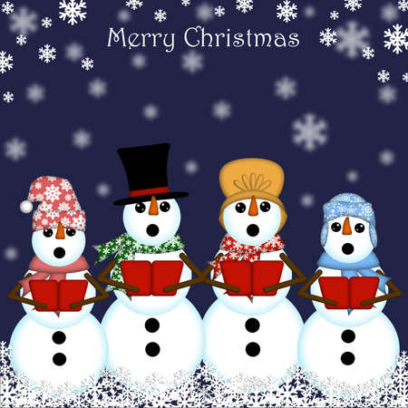 Christmas Snowman Carolers Singing Blue Backgroundの写真素材