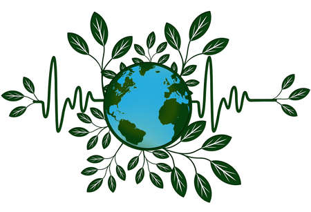 Earth Global Health Map with Go Green Heart Beat Electrocardiographの写真素材