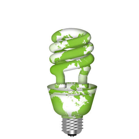 Energy Saving Eco Lightbulb with World Map on White Backgroundの写真素材