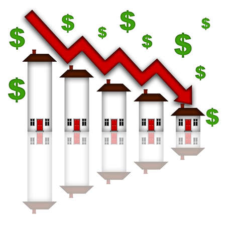 Real Estate Home Values Going Down Graph Chart White Backgroundの写真素材