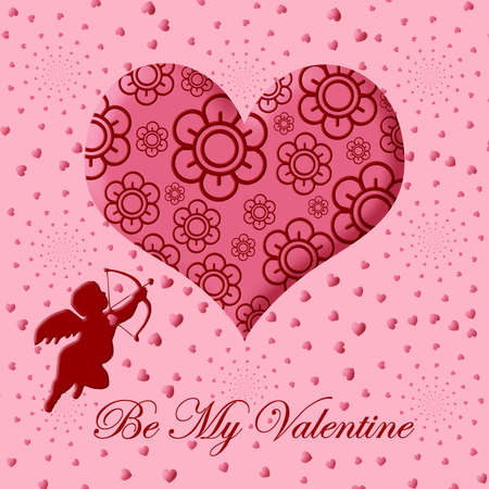 Valentine's Day Cupid with Bow and Arrow Floral Pink Heartの写真素材