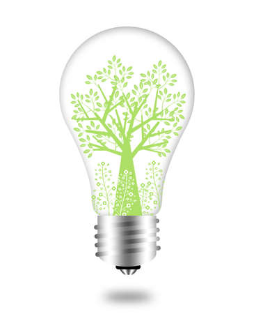 Eco Friendly Bulb with Green Tree and Leaves Illustrationの写真素材
