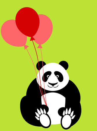 Happy Valentines Day Panda Bear Holding Balloons Illustrationの写真素材