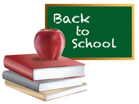 Classroom Back to School Chalkboard Books and Red Apple Illustrationの写真素材