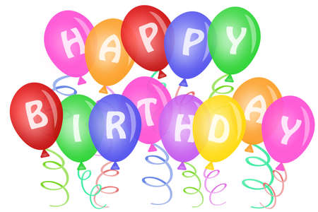 Happy Birthday Text on Colored Balloons Illustrationの写真素材