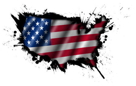 Grunge Map of USA with American Flag Illustrationの写真素材