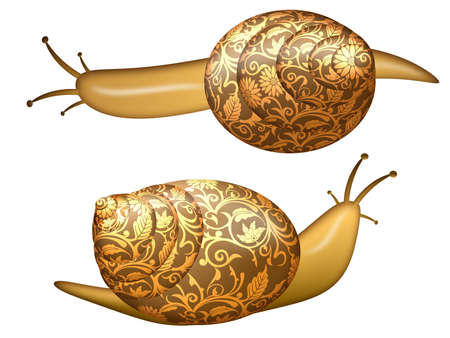 Garden Floral Snail Isolated on White Background Illustrationの写真素材
