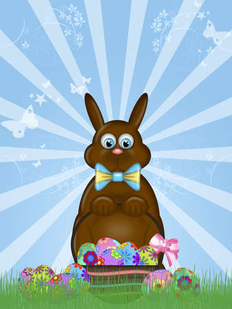 Happy Easter Chocolate Bunny Rabbit with Bow Illustrationの写真素材