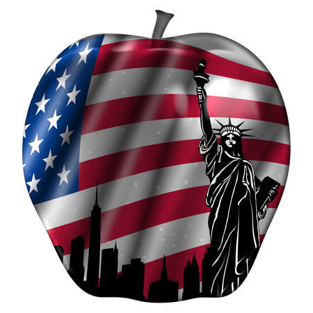 Big Apple with USA Flag and New York Statue of Liberty Illustrationの写真素材