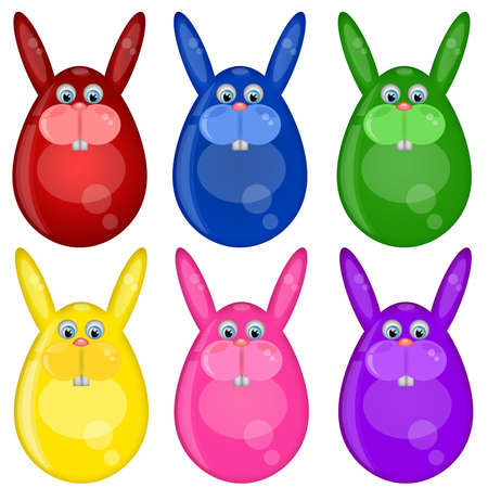Six Colored Happy Easter Day Bunny Eggs Illustrationの写真素材