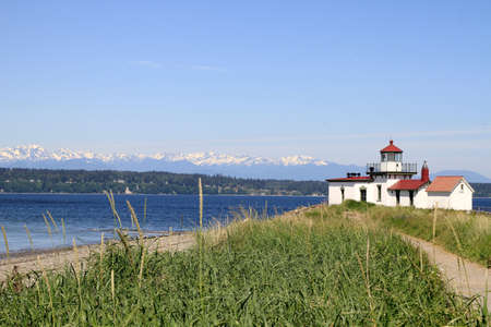 West Point Lighthouse Discovery Park  Beach Seattle Washingtonの写真素材