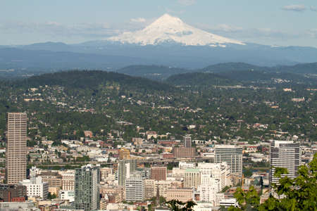 Portland Oregon Downtown Cityscape with Mount Hoodの写真素材