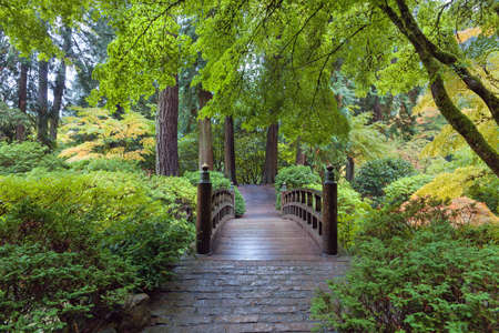 Moon Bridge at Japanese Garden in Portland Oregonの写真素材