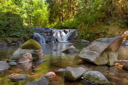 Waterfall along Sweet Creek Hiking Trail Complex in Mapleton Oregonの写真素材