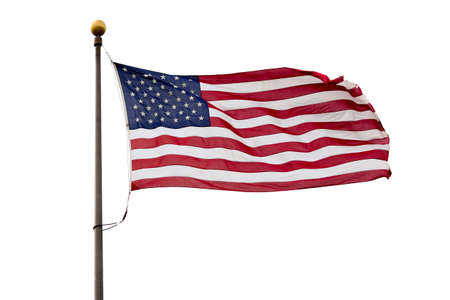 USA American Flag on a pole isolated on white background