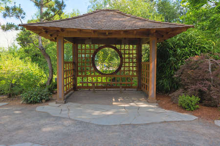 Gazebo in Tsuru Island Japanese Garden in Gresham Oregon Main Street City Parkの写真素材