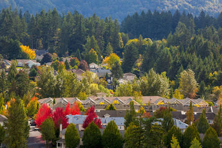 Mixed housing single homes apartments in Happy Valley Oregon in Fall Seasonの写真素材