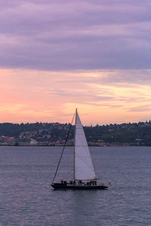 Sailing on the Puget Sound in Seattle Washington during sunset