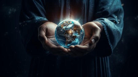 Planet Earth in Hands of Man. Environmental Stewardship Conceptの素材