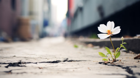 Flower Breaking Through Street Asphalt. Blossoming Resilienceの素材
