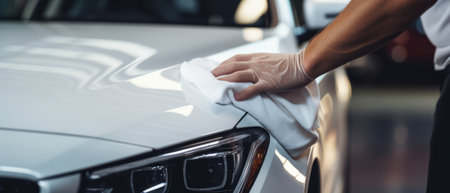 The man holds the microfiber in hand and polishes the carの素材