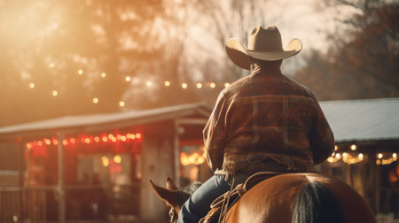 A person riding a horse and wearing a cowboy hatの素材