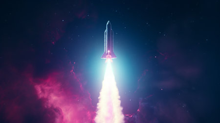 A rocket launching into spaceの素材