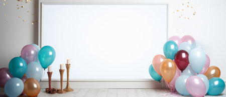 Mock up white background frame with balloonsの素材