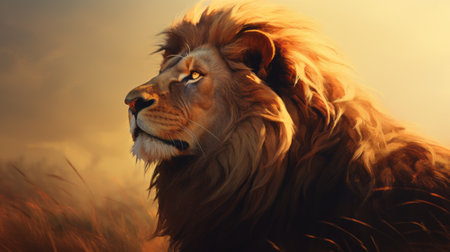 The Majestic Lion's Commanding Presence on the Hillの素材