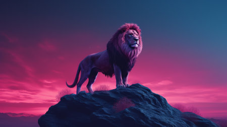 The Majestic Lion's Commanding Presence on the Hillの素材