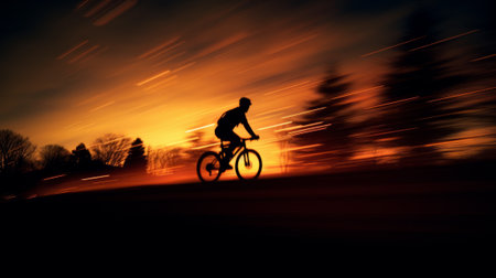 Rider Silhouette Against the Dusk Skyline. Chasing Horizonsの素材