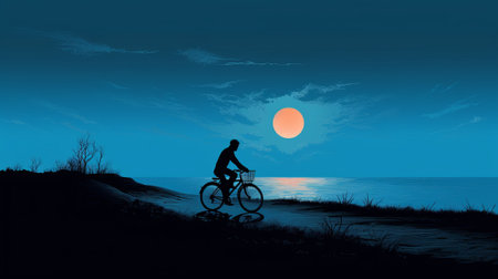 Rider Silhouette Against the Dusk Skyline. Chasing Horizonsの素材