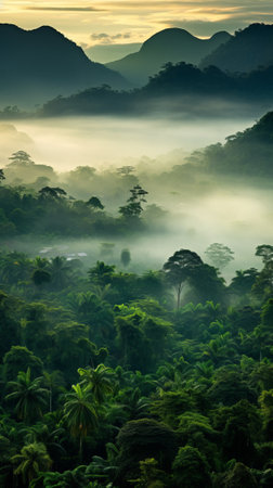 Foggy landscape in the jungle. Fog and cloud mountain tropic valley landscapeの素材