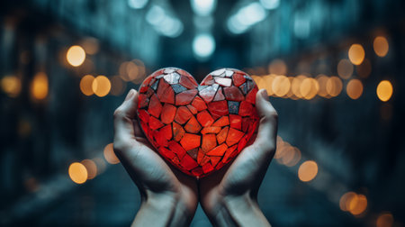 Hands hold a red heart on an isolated backgroundの素材