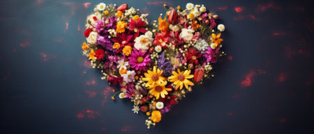 Heart Crafted from Flowers with Copy Space. Blooming Affectionの素材