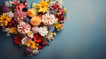 Heart Crafted from Flowers with Copy Space. Blooming Affectionの素材