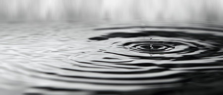 Abstract ripple vibrations on water in monotone, creating a visually dynamic effectの素材