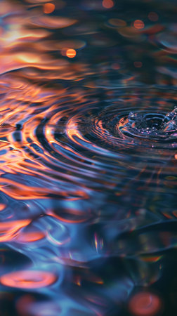 Abstract ripple vibrations on water in colorful, creating a visually dynamic effectの素材