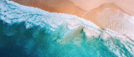 Serene image capturing the beach and ocean, showcasing the tranquil meeting point of land and sea.の素材