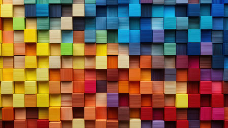 Stacked wooden blocks displaying a spectrum of multiple colorsの素材