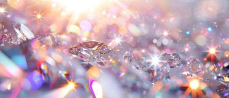Scattered diamonds, very flash, crystal clear, emitting colorful lightの素材